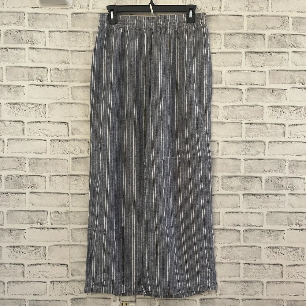 Women’s Linda Anderson linen blend wide leg blue stripe pants Medium